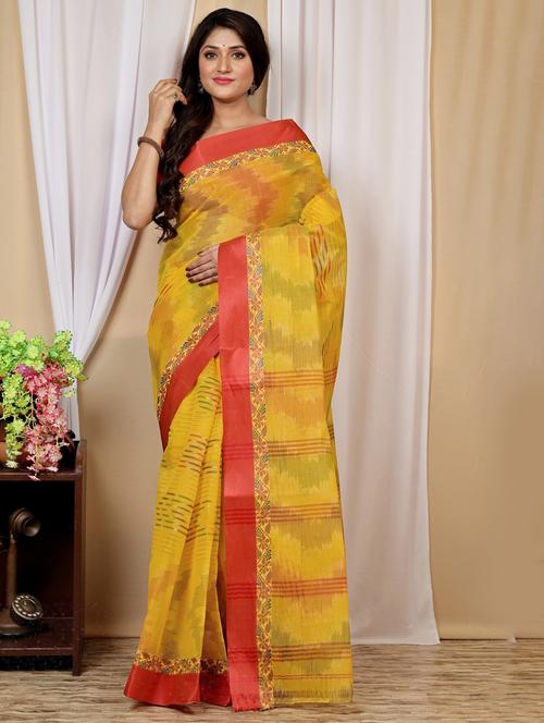 yellow cotton handloom saree - 22055951 - Very Small Image - 1