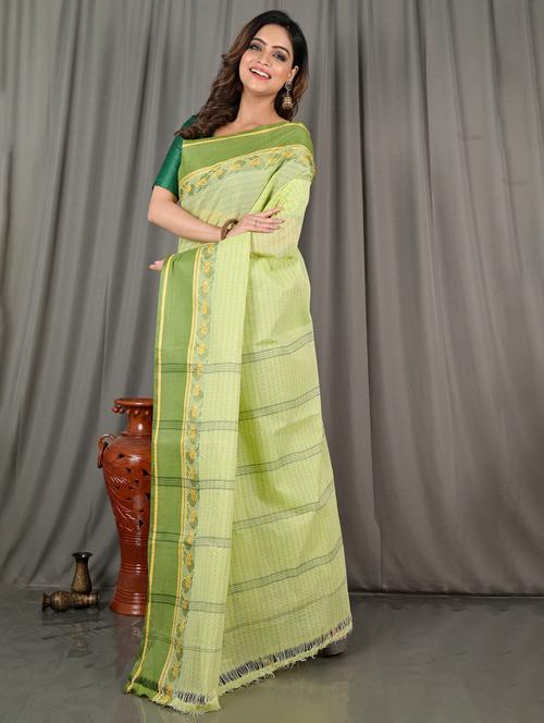 lime cotton tant saree - 22056089 - Very Small Image - 1