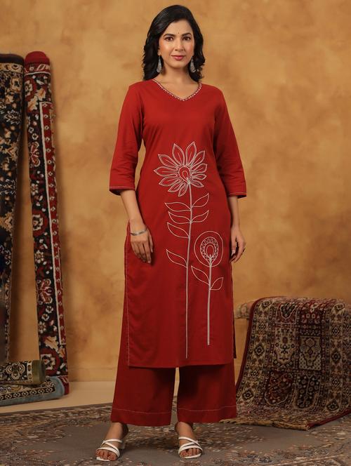 women embroidered three quarter sleeve kurta palazzo set - 22057892 - Very Small Image - 1