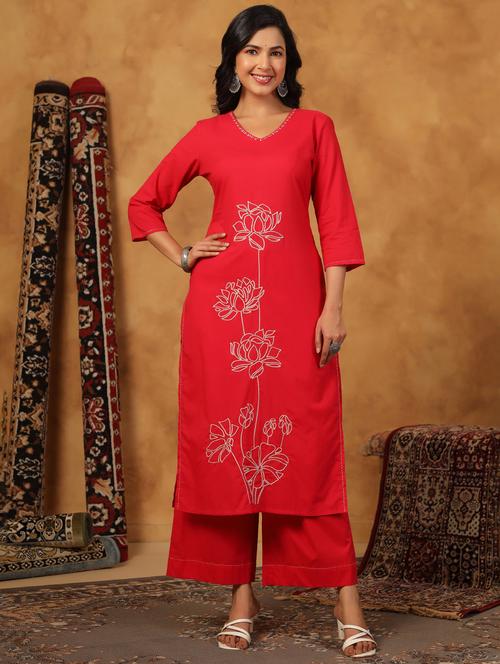 women embroidered three quarter sleeve kurta palazzo set - 22057893 - Very Small Image - 1