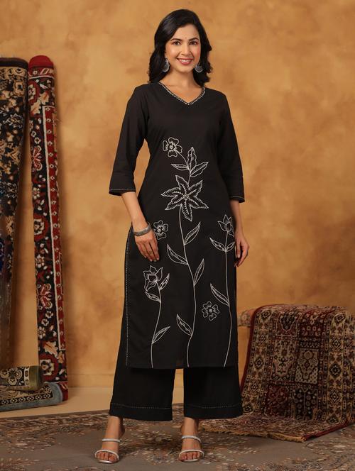 women embroidered three quarter sleeve kurta palazzo set - 22057894 - Very Small Image - 1