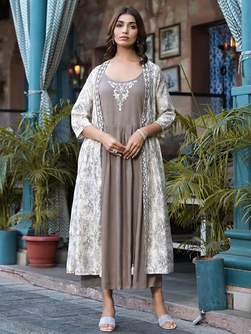 olive rayon fit & flare gown - 22058631 - Very Small Image - 1