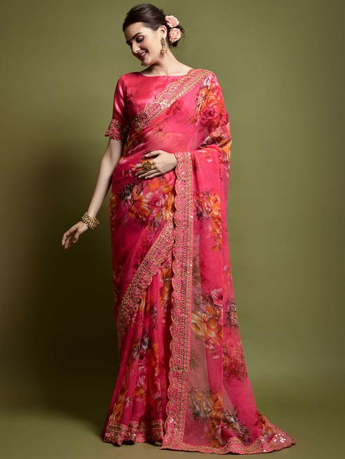 women floral printed saree with blouse - 22059225 - Very Small Image - 1