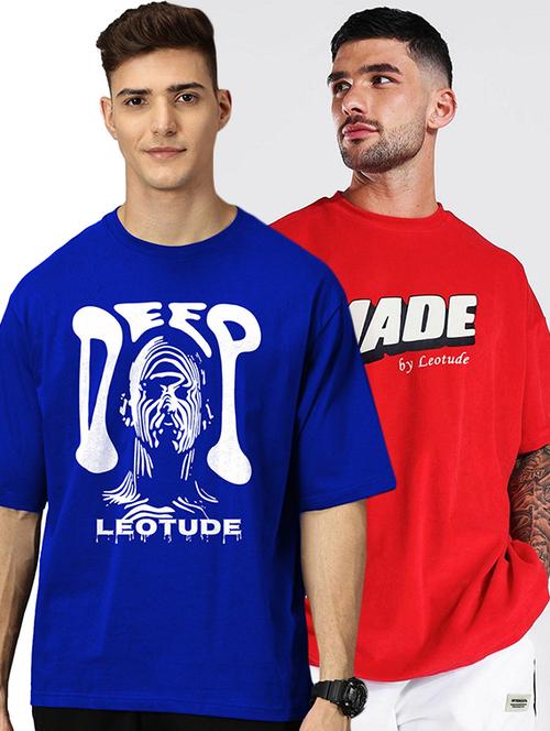 men pack of 2 printed short sleeve oversized fit t-shirt - 22059372 - Very Small Image - 1