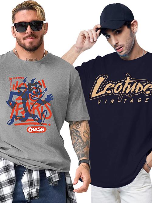 men pack of 2 printed short sleeve oversized fit t-shirt - 22059379 - Very Small Image - 1