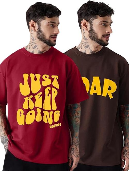 men pack of 2 printed short sleeve oversized fit t-shirt - 22059383 - Very Small Image - 1