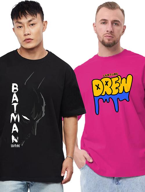 men pack of 2 printed short sleeve oversized fit t-shirt - 22059397 - Very Small Image - 1