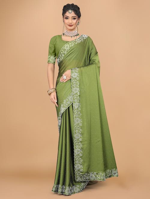women solid with work embellished saree with blouse - 22059798 - Very Small Image - 1