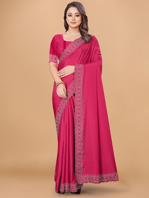 women solid with work embellished saree with blouse - 22059811 - Very Small Image - 1