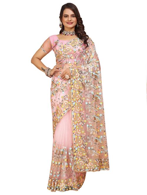 women solid with work embroidered saree with blouse - 22059860 - Very Small Image - 1