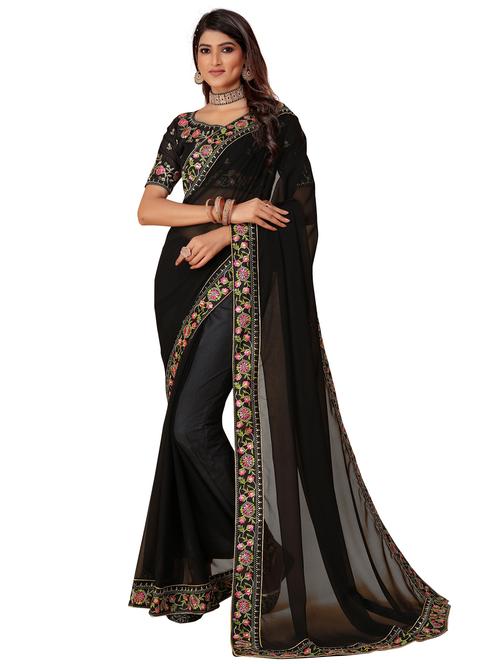 women solid with bordered saree with blouse - 22059934 - Very Small Image - 1