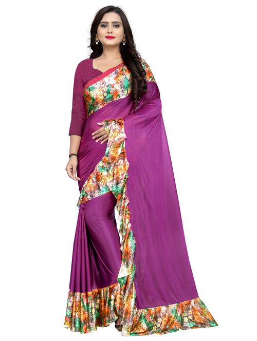 women solid with ruffle bordered saree with blouse - 22060476 - Very Small Image - 1
