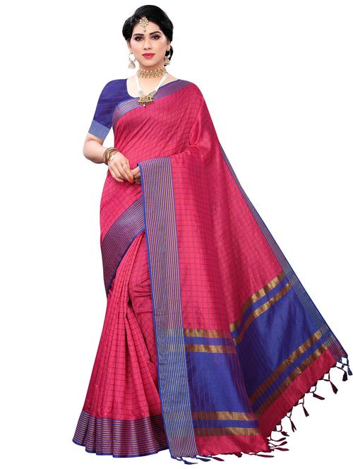 women checkered bordered saree with blouse - 22060486 - Very Small Image - 1