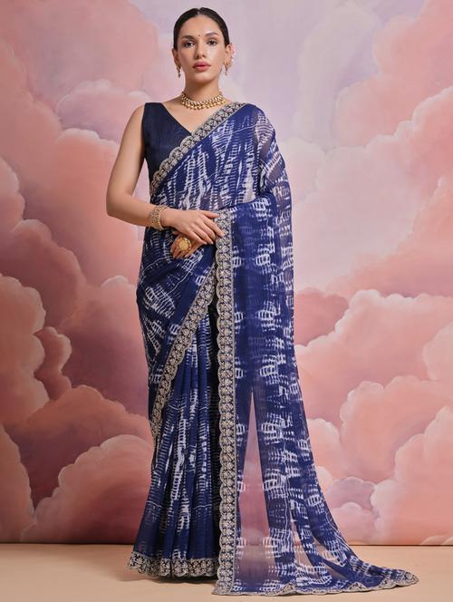 blue silk ready to wear saree with blouse - 22060564 - Very Small Image - 1