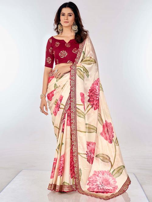 off white silk ready to wear saree with blouse - 22060568 - Very Small Image - 1