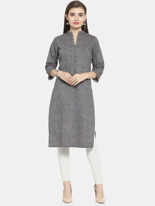 women solid three quarter sleeve straight kurta - 22061668 - Very Small Image - 1