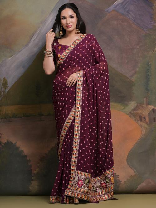 women printed bordered saree with blouse - 22063034 - Very Small Image - 1