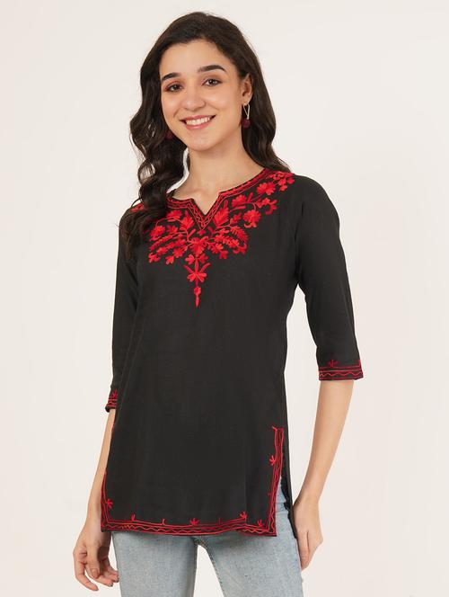 women embroidered three quarter sleeve straight kurti - 22065840 - Very Small Image - 1