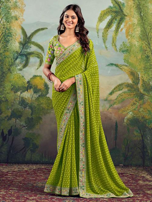 women bandhani printed bordered saree with blouse - 22066048 - Very Small Image - 1