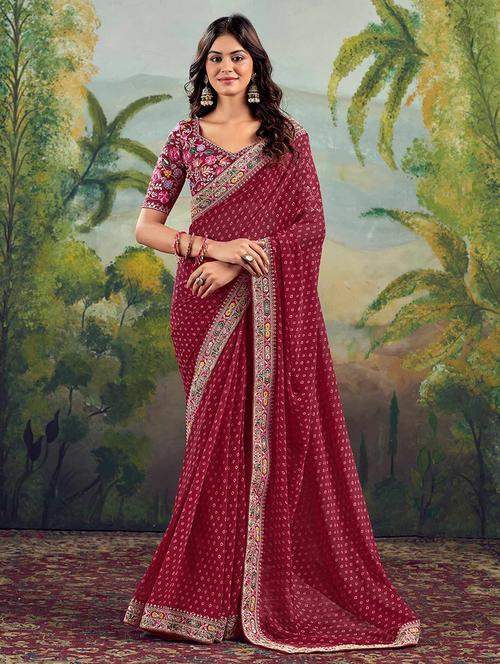 women bandhani printed bordered saree with blouse - 22066051 - Very Small Image - 1