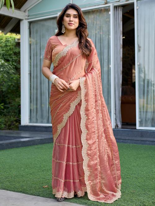women solid with work embroidered saree with blouse - 22066058 - Very Small Image - 1