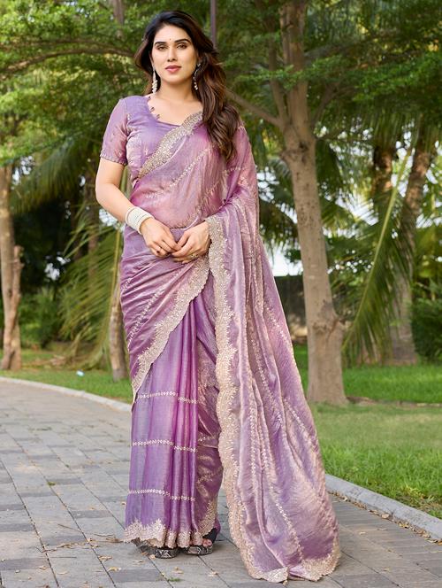 women solid with work embroidered saree with blouse - 22066061 - Very Small Image - 1
