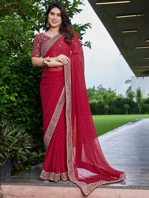 women bandhani printed bordered saree with blouse - 22066111 - Very Small Image - 1