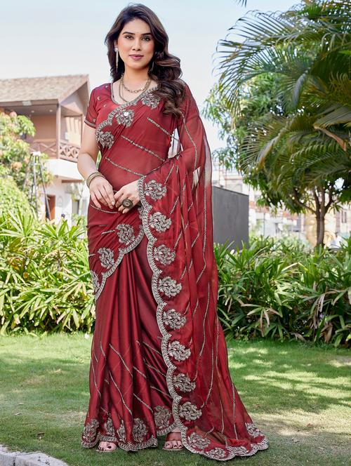 women solid with work embroidered saree with blouse - 22066149 - Very Small Image - 1