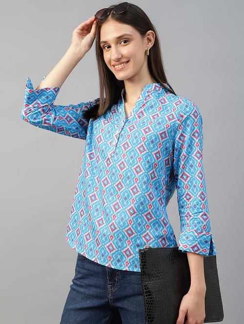 women printed three quarter sleeve regular fit top - 22069444 - Very Small Image - 1