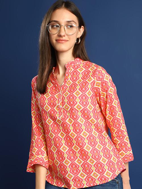 women printed three quarter sleeve regular fit top - 22069445 - Very Small Image - 1