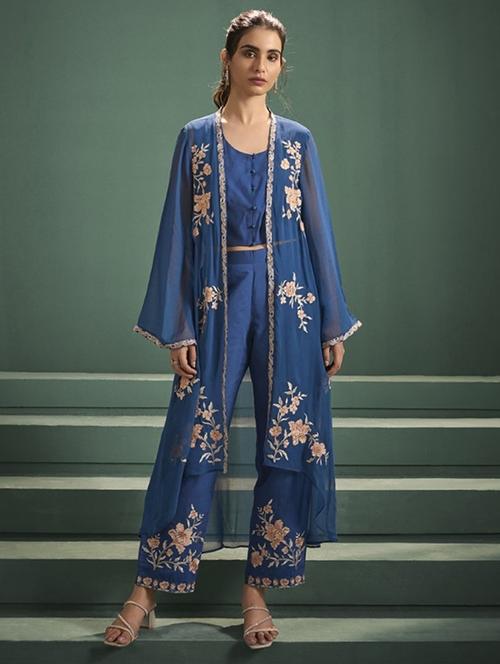 women embroidered long sleeve fusion set - 22069667 - Very Small Image - 1