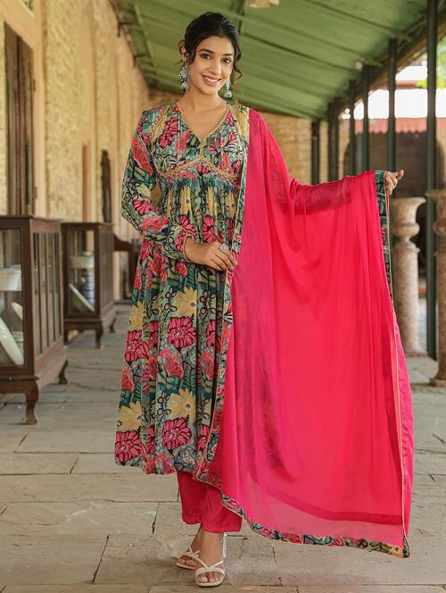 green crepe kurta pant set - 22071546 - Very Small Image - 1