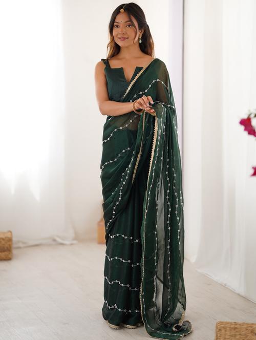 women solid with work embroidered saree with blouse - 22074613 - Very Small Image - 1