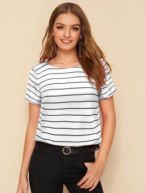 women striped short sleeve regular fit top - 22076094 - Very Small Image - 1