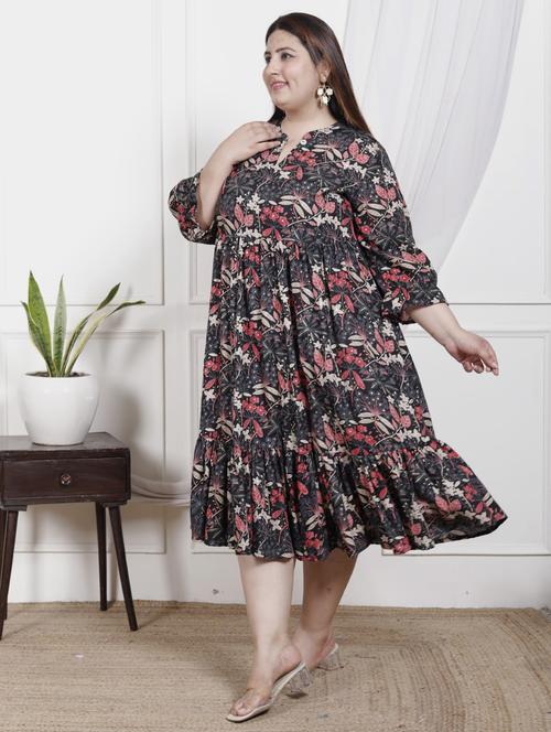 women plus size printed three quarter sleeve dress - 22076826 - Very Small Image - 1