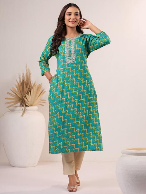 women printed three quarter sleeve straight kurta - 22076874 - Very Small Image - 1