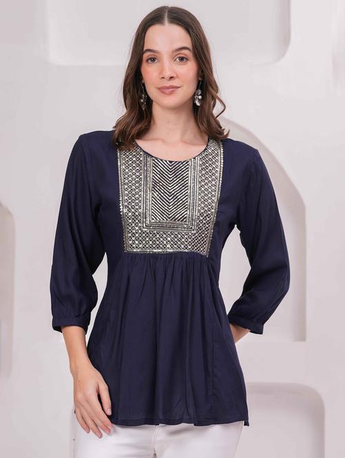women embroidered three quarter sleeve kurti - 22079817 - Very Small Image - 1