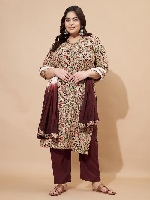 women plus size three quarter sleeve kurta pant with dupatta set - 22088204 - Very Small Image - 1