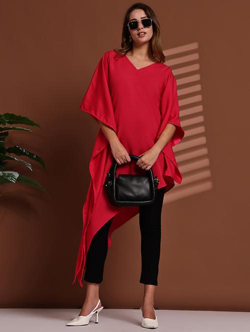 women solid kimono sleeve asymmetric kaftan top - 22100979 - Very Small Image - 1