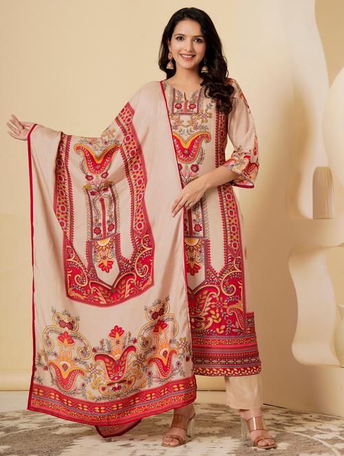 women printed three quarter sleeve kurta pant with dupatta set - 22140247 - Very Small Image - 1