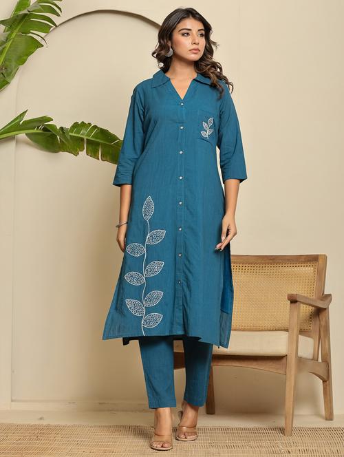 women embroidered three quarter sleeve kurta pant set - 22140254 - Very Small Image - 1