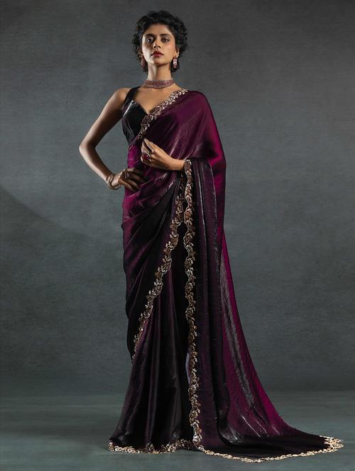 women solid with embellished bordered saree with blouse - 22141127 - Very Small Image - 1
