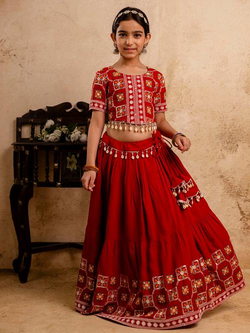 girls embroidered lehenga and choli set - 22144892 - Very Small Image - 1