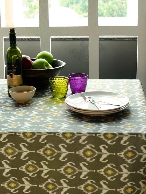 ash green ikat print table cover - 22949 - Very Small Image - 1