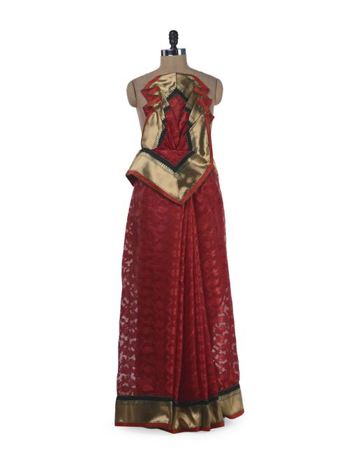 elegant red patola brocade saree - 28528 - Very Small Image - 1