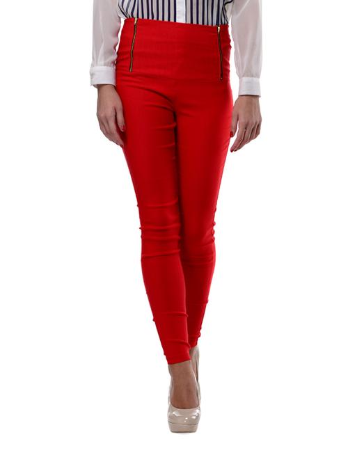 red high waist cotton jeggings - 28676 - Very Small Image - 1