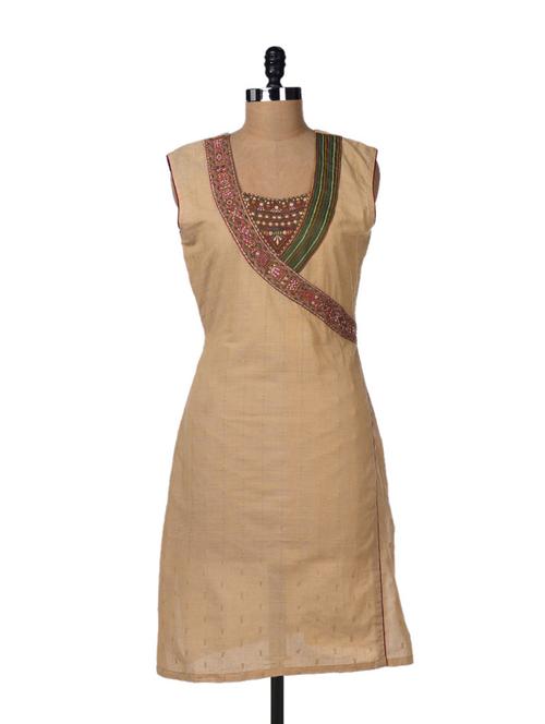 beige cotton blend straight kurta - 29266 - Very Small Image - 1