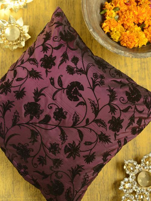 floral cushion cover in deep wine and black - 32943 - Very Small Image - 1