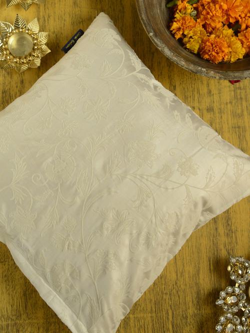 classic white cushion cover with intricate floral motif - 32946 - Very Small Image - 1