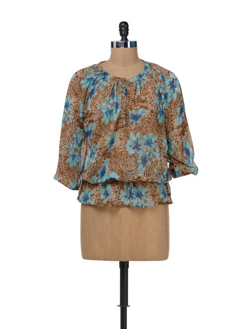 sheer animal print top with turquoise floral motifs - 34745 - Very Small Image - 1